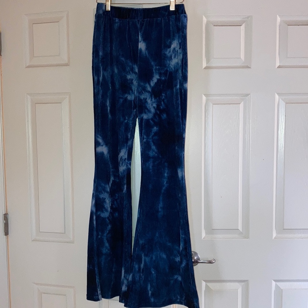 Blue Tie-Dye Velvet Flare Pants